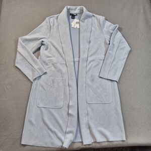 Joan Vass Powder Blue Women's L Open Cardigan Jacket Faux Suede 35" NWT $98
